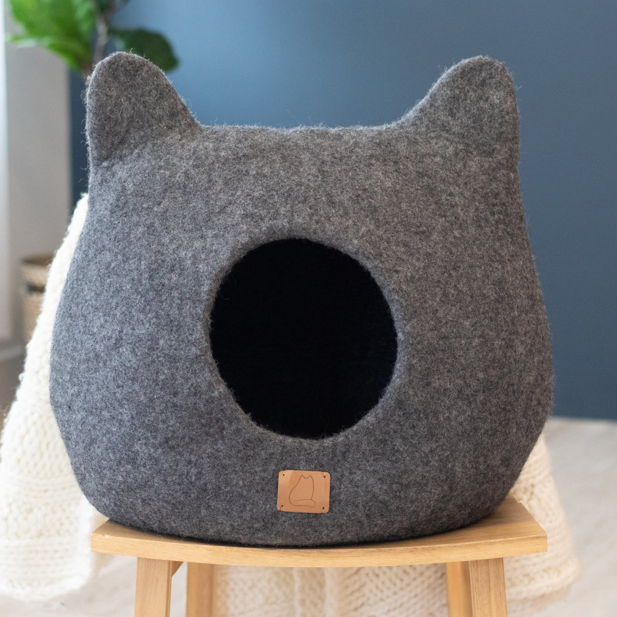 Whimsical Cat Ear Cave Bed - Felted Wool Hideout For Playful Kitties 