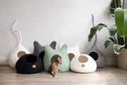 Hochwertiges Katzenhöhlenbett aus gefilzter Wolle – gemütliche runde Peekaboo-Höhle für große oder kleine Katzen – Pflaumenviolett