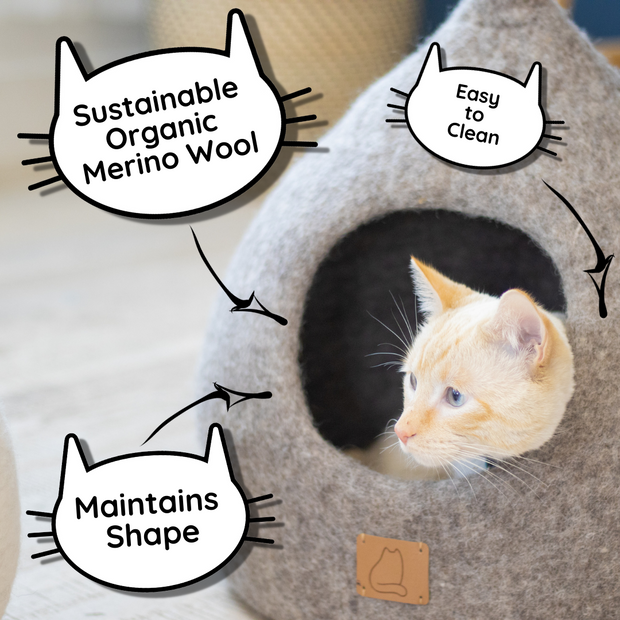 Premium Felted Wool Cat Cave Bed