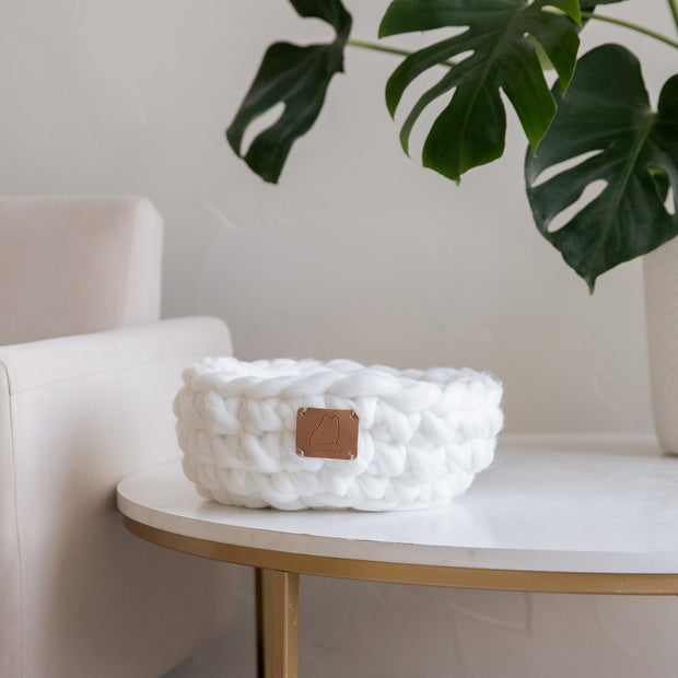 Panier de lit pour chat en laine tricotée épaisse mérinos biologique naturelle, doux et sain, mignon 