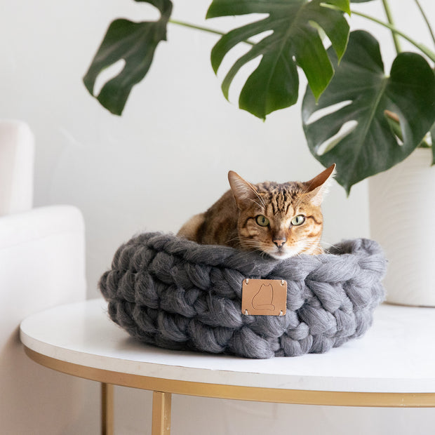 Panier de lit pour chat en laine tricotée épaisse mérinos biologique naturelle, doux et sain, mignon 