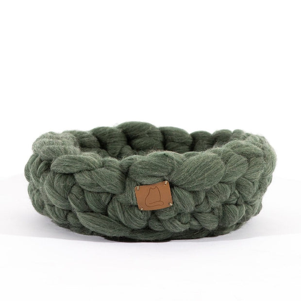 Panier de lit pour chat en laine tricotée épaisse mérinos biologique naturelle, doux et sain, mignon 