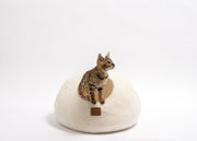 Lit grotte pour chat en laine feutrée de qualité supérieure - Grotte ronde confortable Peekaboo pour grands ou petits chats - Blanc neige